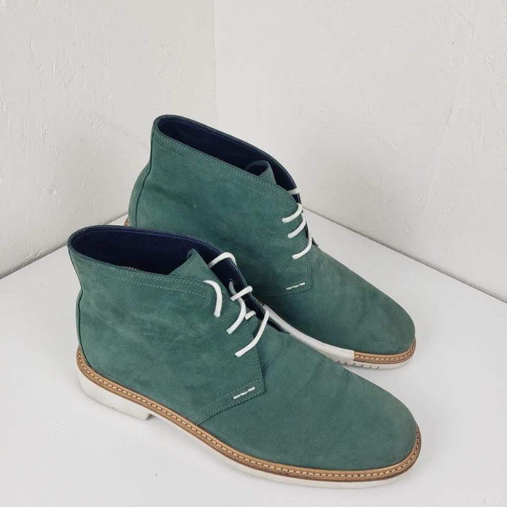 Cole‎ Haan Mens Teal Green Suede Leather Chukka Desert Boots White Sole C11231